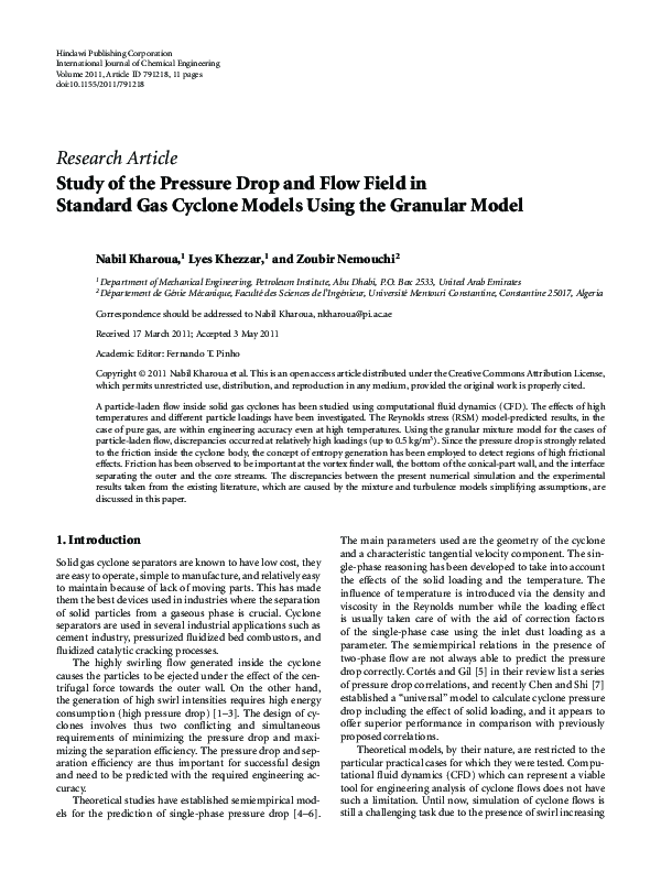 (PDF) Study of the Pressure Drop and Flow Field in Standard Gas Cyclone ...