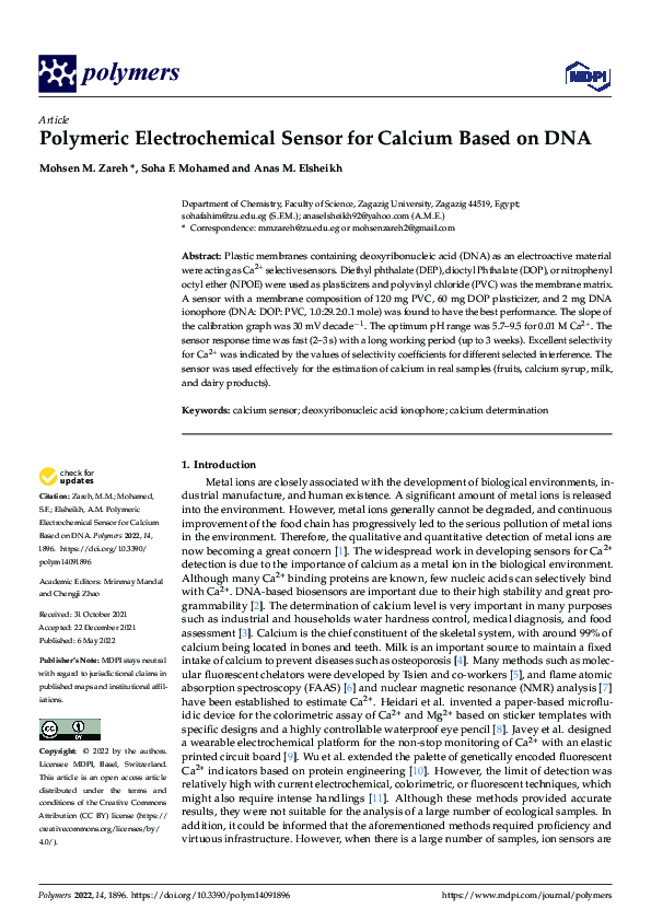 (PDF) Polymeric Electrochemical Sensor for Calcium Based on DNA