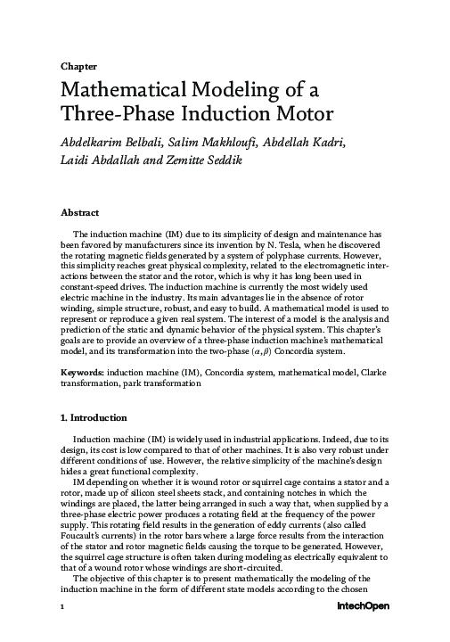 (PDF) Mathematical Modelling of a 3-Phase Induction Motor