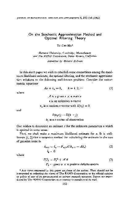 (PDF) On the stochastic approximation method and optimal filtering theory