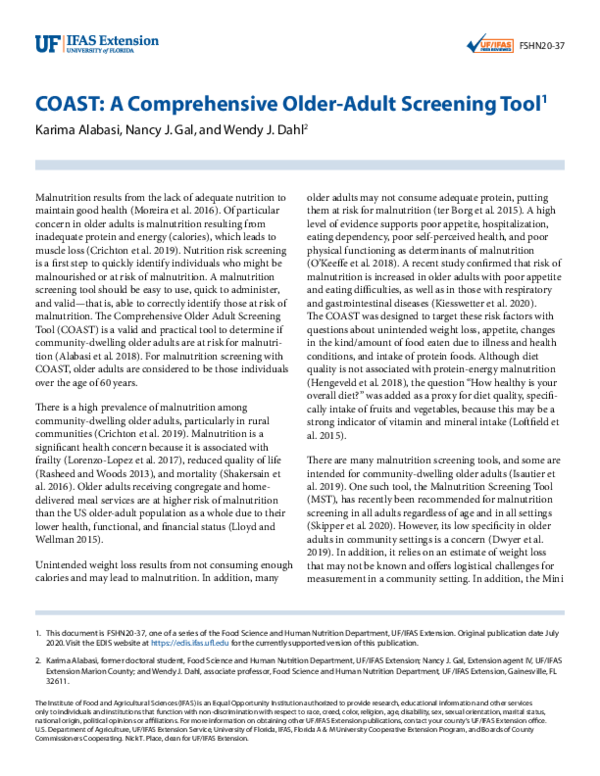 (PDF) COAST: A Comprehensive Older-Adult Screening Tool