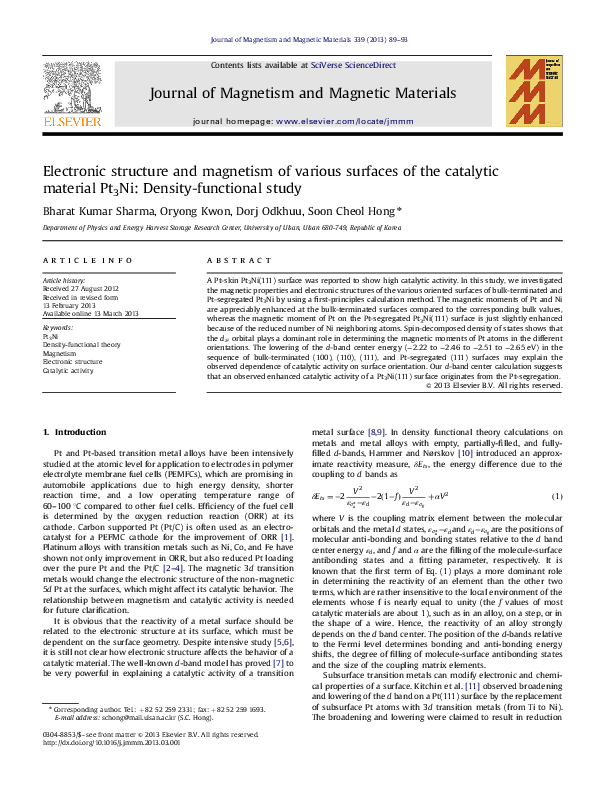 (PDF) Electronic structure and magnetism of various surfaces of the ...