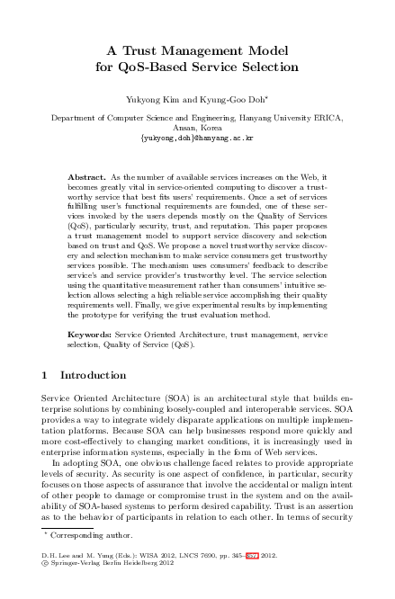 (PDF) A Trust Management Model for QoS-Based Service Selection