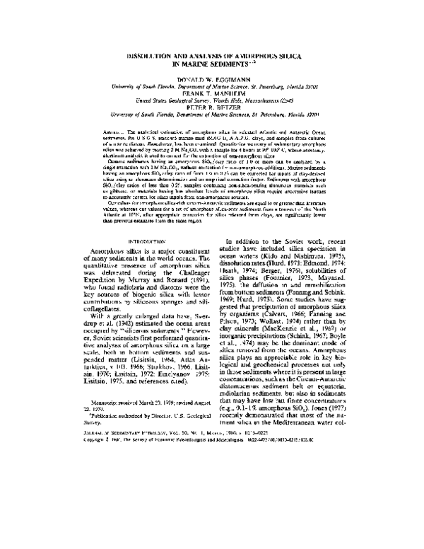 (PDF) Dissolution and Analysis of Amorphous Silica in Marine Sediments