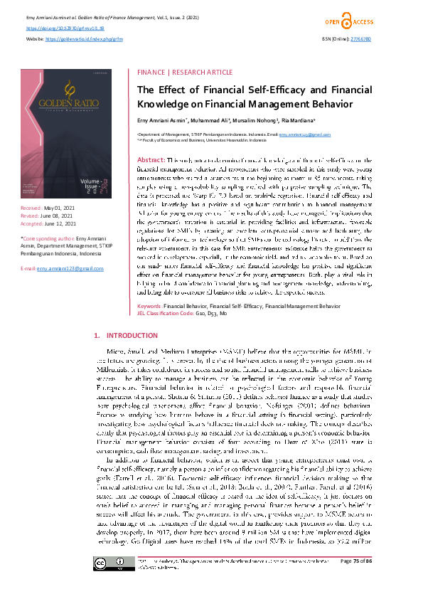 (PDF) The Effect of Financial Self-Efficacy and Financial Knowledge on ...