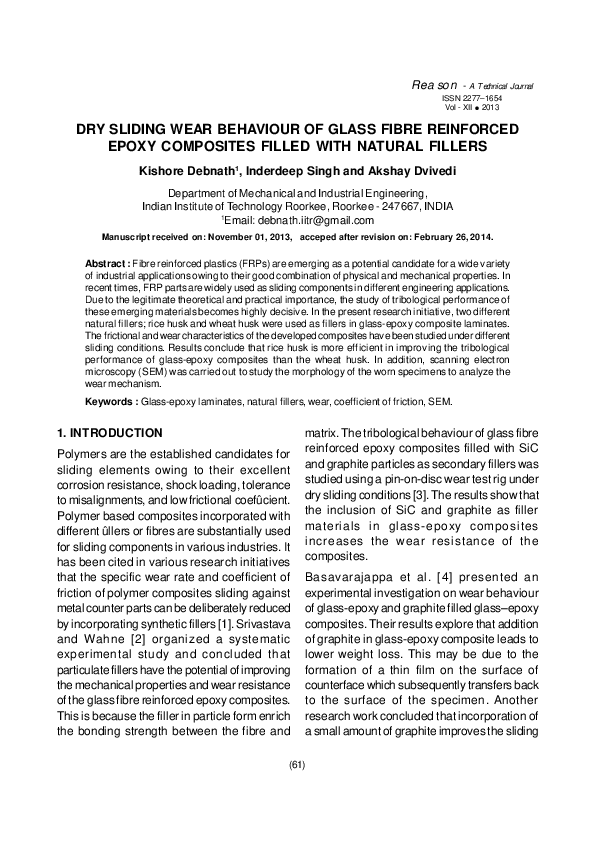 (PDF) Dry Sliding Wear Behaviour of Glass Fibre Reinforced Epoxy ...