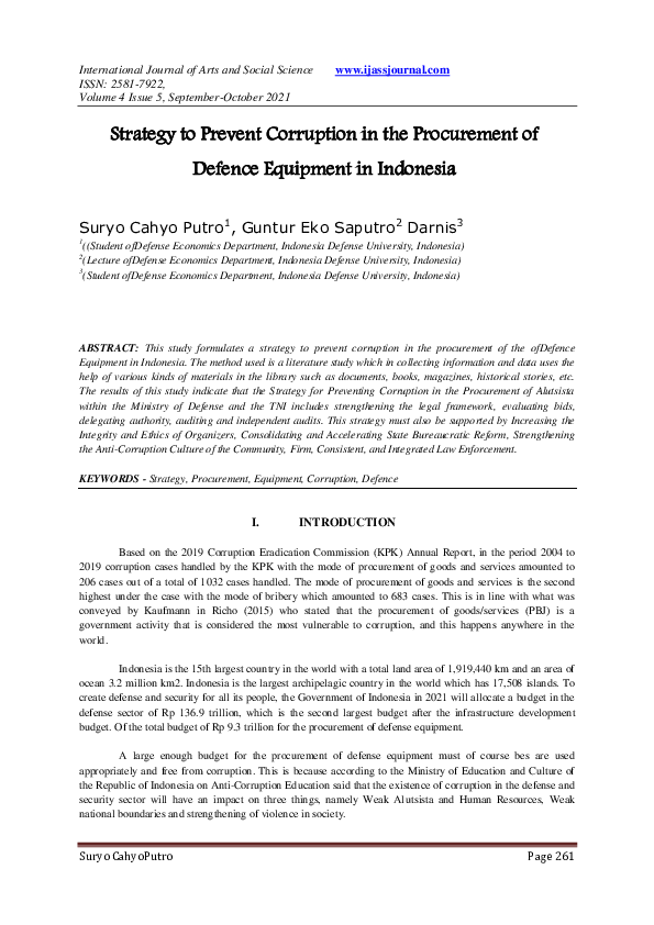 (PDF) Strategy to Prevent Corruption in the Procurement of Defence ...
