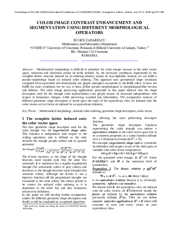 (PDF) Enhanced Color Image Segmentation using Pseudo-Morphology