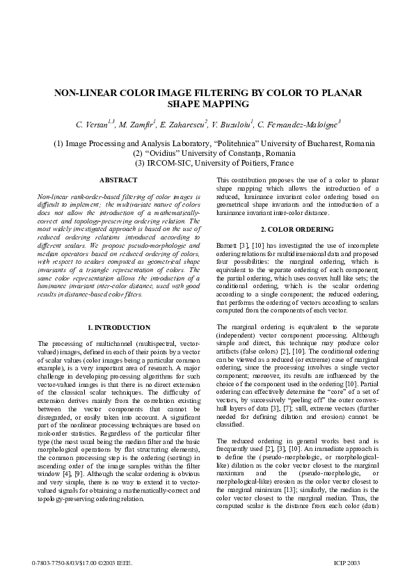 (PDF) Nonlinear color image filtering by color to planar shape mapping