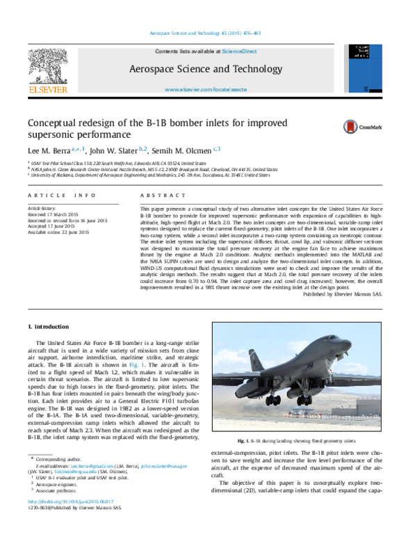 (PDF) Conceptual redesign of the B-1B bomber inlets for improved ...