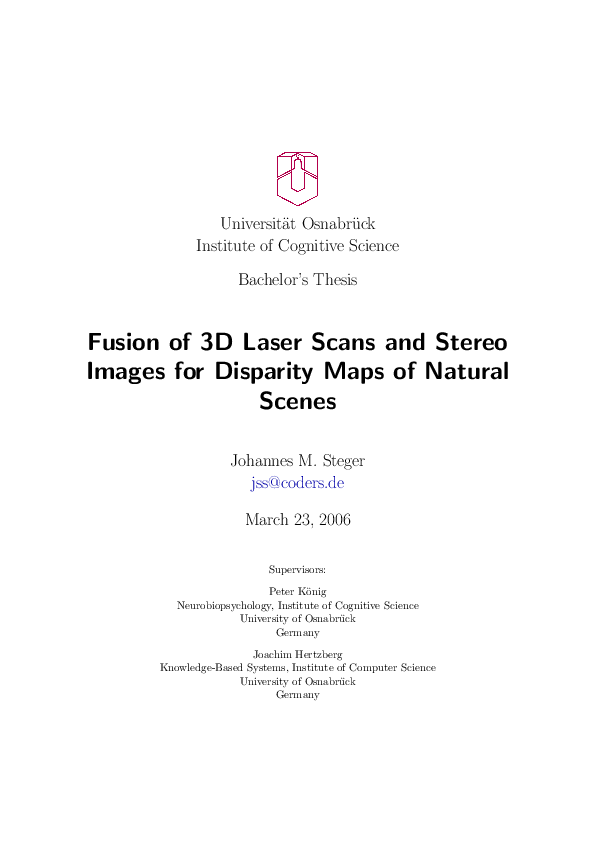(PDF) Fusion of 3d laser scans and stereo images for disparity maps of ...