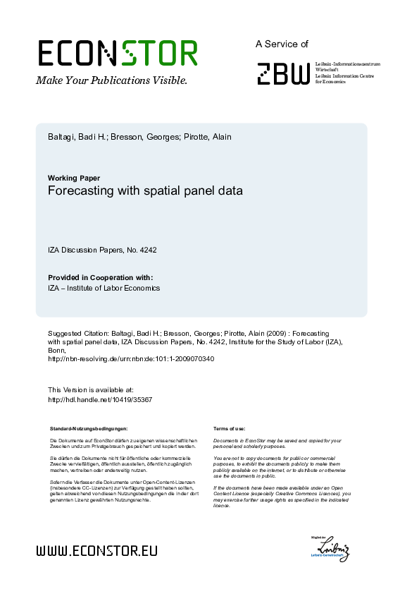 (PDF) Forecasting with spatial panel data