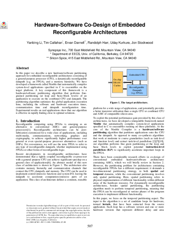 (PDF) Hardware-software co-design of embedded reconfigurable architectures