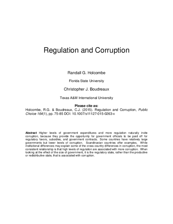 (PDF) Regulation and corruption