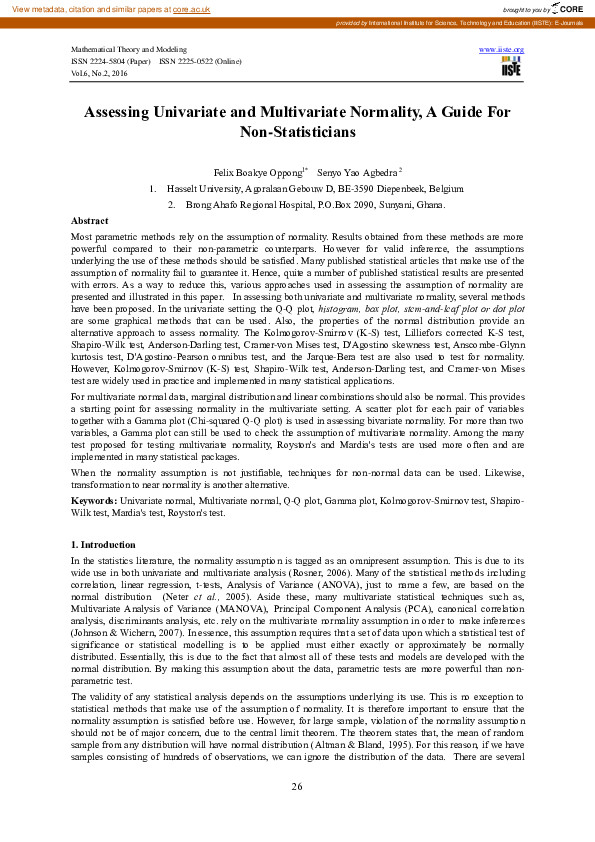 (PDF) Assessing Univariate and Multivariate Normality, A Guide For Non ...