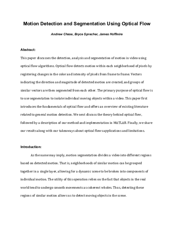 (PDF) Motion Detection and Segmentation Using Optical Flow