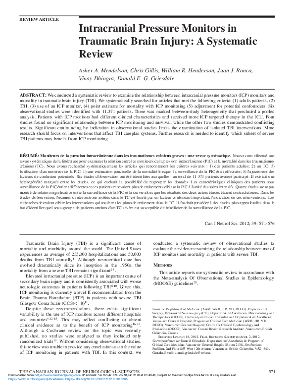 (PDF) Intracranial Pressure Monitors in Traumatic Brain Injury: A ...