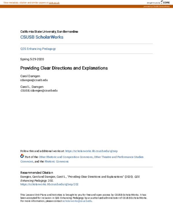 (PDF) Providing Clear Directions and Explanations
