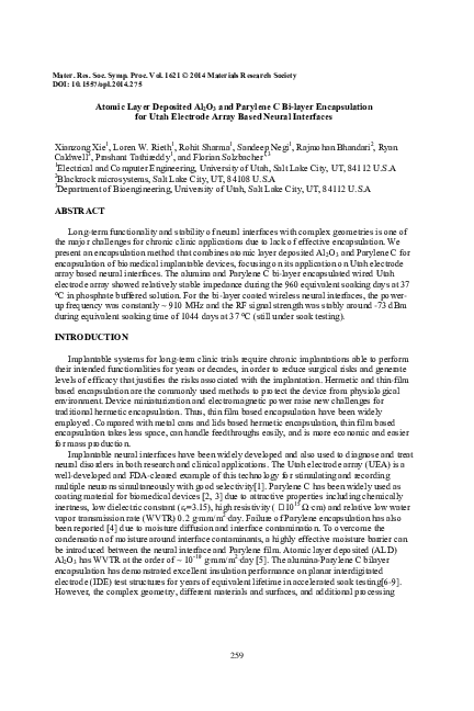 (PDF) Atomic Layer Deposited Al2O3 and Parylene C Bi-layer ...