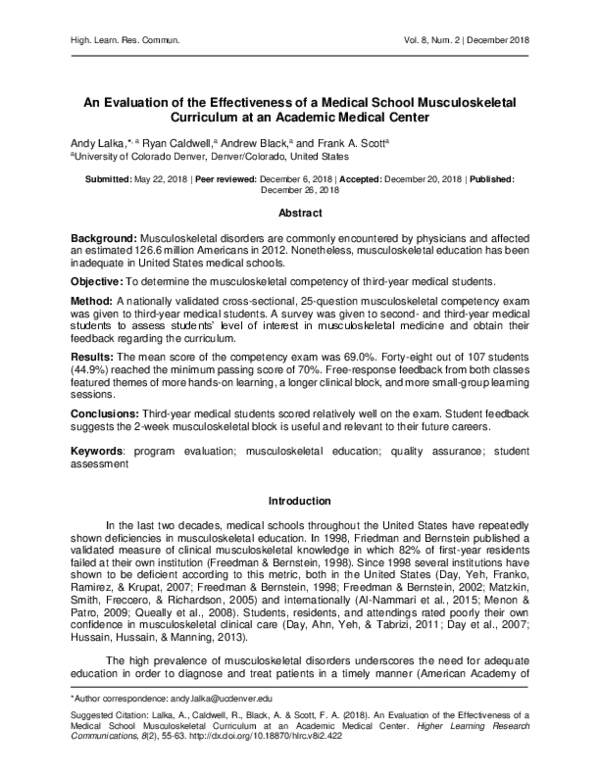 (PDF) An Evaluation of the Effectiveness of a Medical School ...