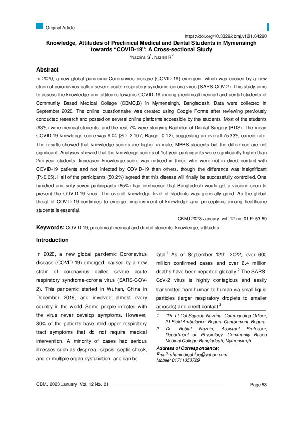 (PDF) Knowledge, Attitudes of Preclinical Medical and Dental Students ...