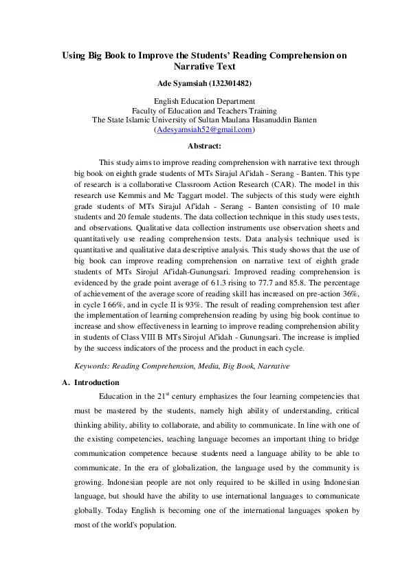 (PDF) Using Big Book to Improve the Students’ Reading Comprehension on ...