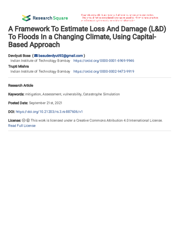 (PDF) A Framework To Estimate Loss And Damage (L&D) To Floods In a ...