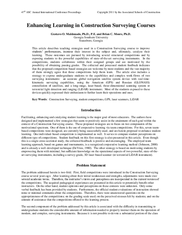 (PDF) Enhancing Learning in Construction Surveying Courses