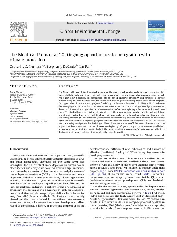 (PDF) The Montreal Protocol at 20: Ongoing opportunities for ...