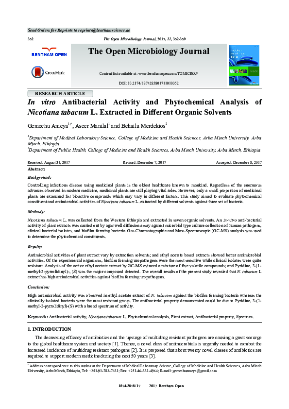 (PDF) In vitro Antibacterial Activity and Phytochemical Analysis of ...