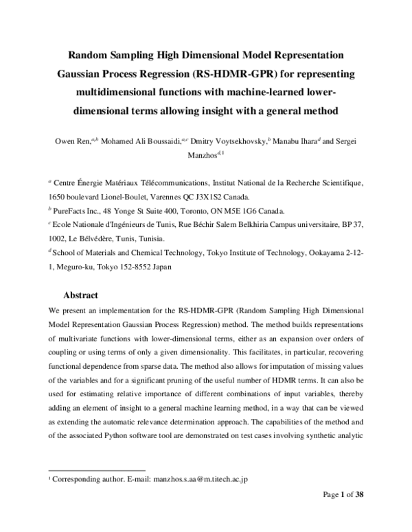 (PDF) Random Sampling High Dimensional Model Representation Gaussian ...