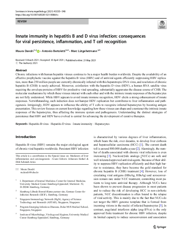 (PDF) Innate immunity in hepatitis B and D virus infection ...