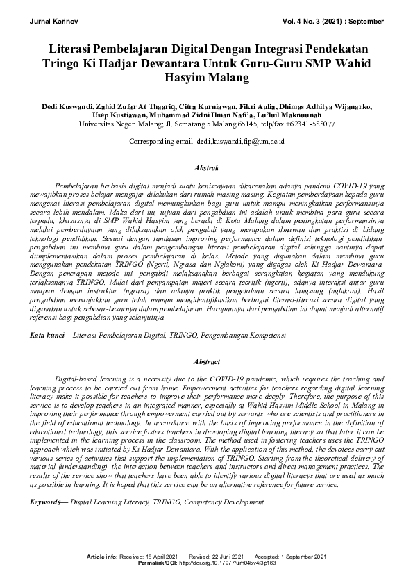 (PDF) Literasi Pembelajaran Digital Dengan Integrasi Pendekatan Tringo ...