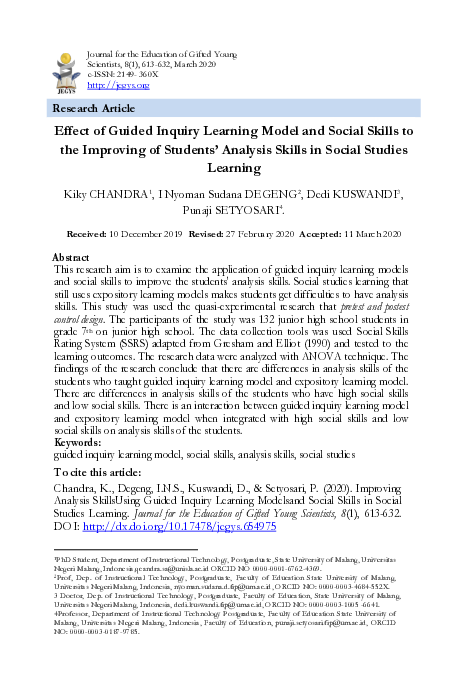 (PDF) Effect of Guided Inquiry Learning Model and Social Skills to the ...