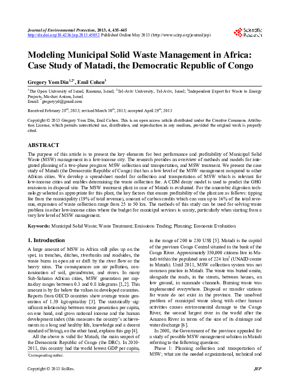 (PDF) Modeling Municipal Solid Waste Management in Africa: Case Study ...