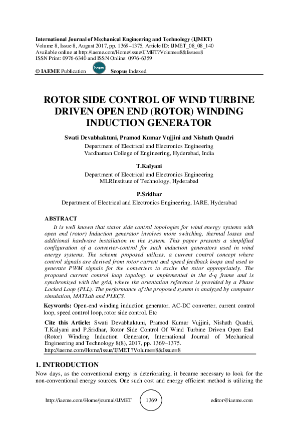 (PDF) ROTOR SIDE CONTROL OF WIND TURBINE DRIVEN OPEN END (ROTOR ...