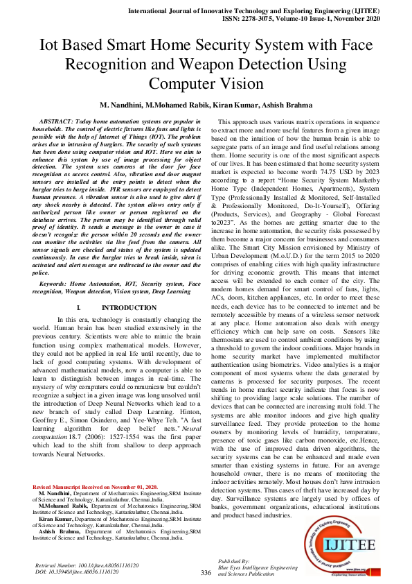 (PDF) IoT Based Smart Home Security System with Face Recognition and ...