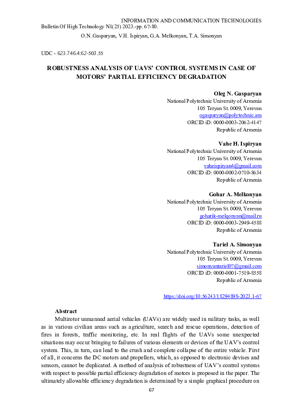 (PDF) Robustness Analysis of Uavs’ Control Systems in Case of Motors ...