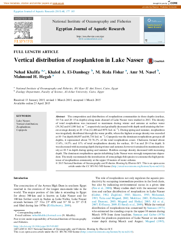 (PDF) Vertical distribution of zooplankton in Lake Nasser