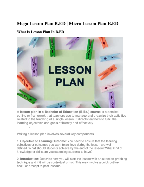 (PDF) How to write Mega & Micro Lesson Plan in teaching