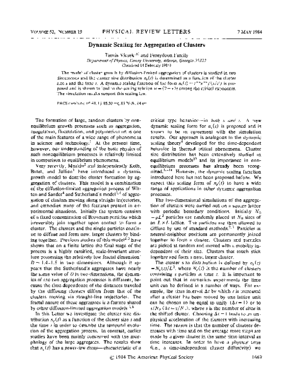 Dynamic scaling for aggregation of clusters