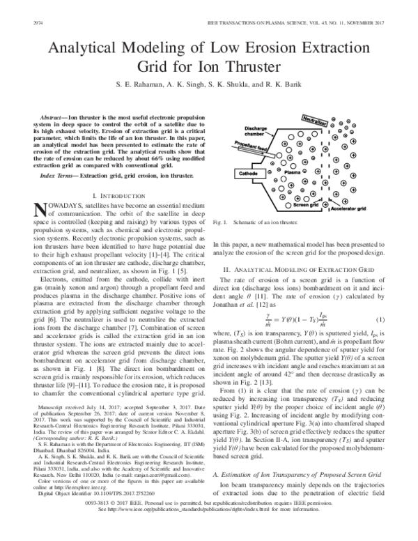 (PDF) Analytical Modeling of Low Erosion Extraction Grid for Ion Thruster