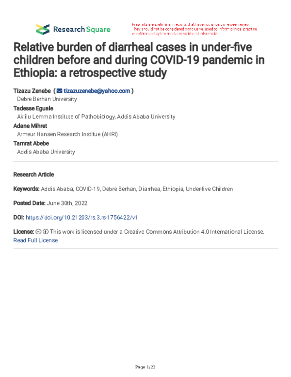(PDF) Relative burden of diarrheal cases in under-five children before ...
