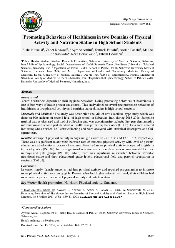 (PDF) Promoting Behaviors of Healthiness in two Domains of Physical ...