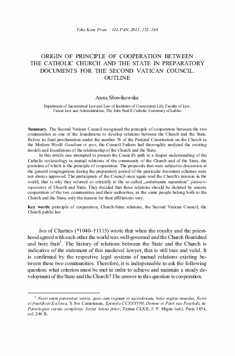 (PDF) Origin of Rule of Cooperation Between the Catholic Church and the ...
