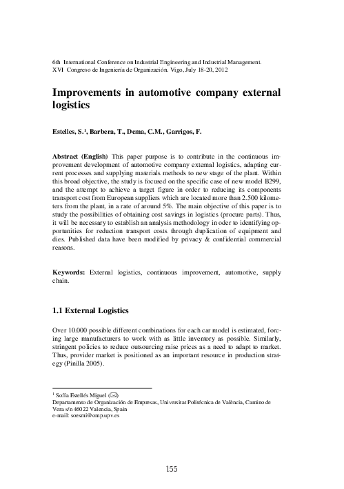 (PDF) Improvements in automotive company external logistics
