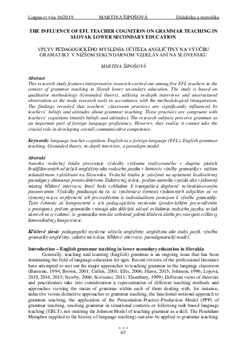 (PDF) The Influence of Efl Teacher Cognition on Grammar Teaching in ...