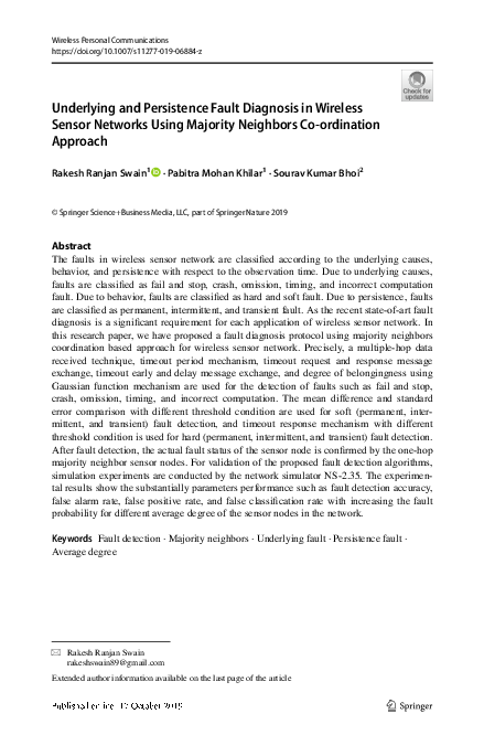 (PDF) Underlying and Persistence Fault Diagnosis in Wireless Sensor ...