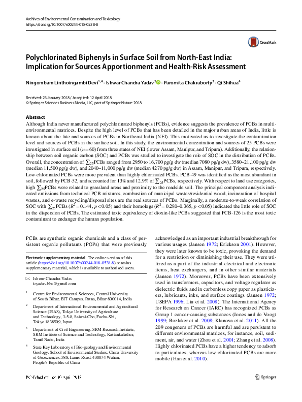 (PDF) Polychlorinated Biphenyls in Surface Soil from North-East India ...
