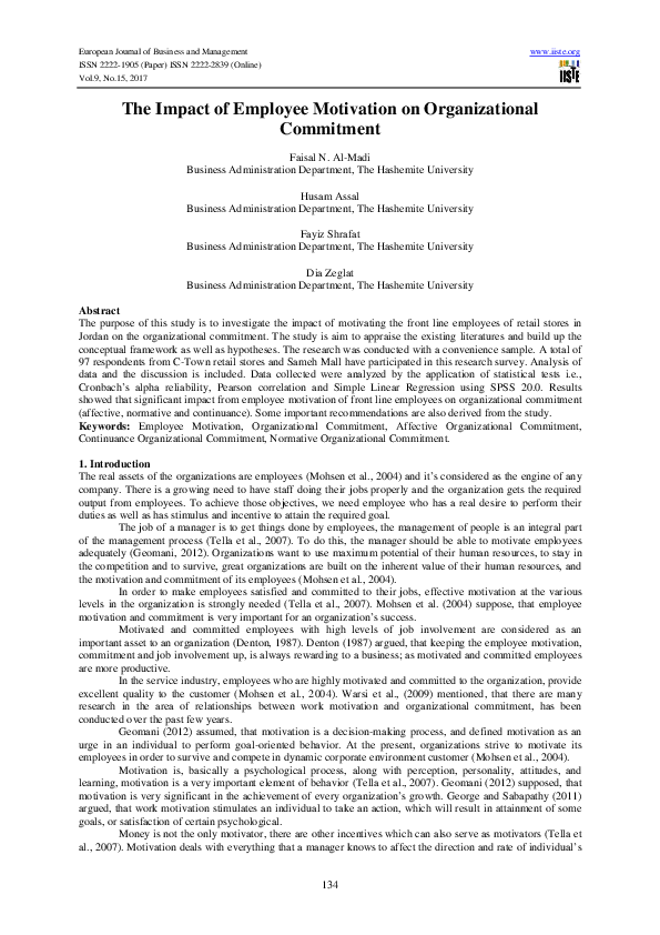 (PDF) The Impact of Employee Motivation on Organizational Commitment